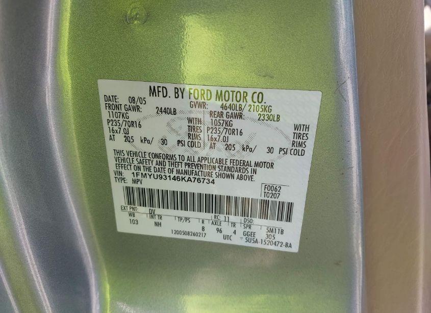 Photo 9 of 2006 Ford Escape XLT/XLT SPORT (VIN 1FMYU93146KA76734)