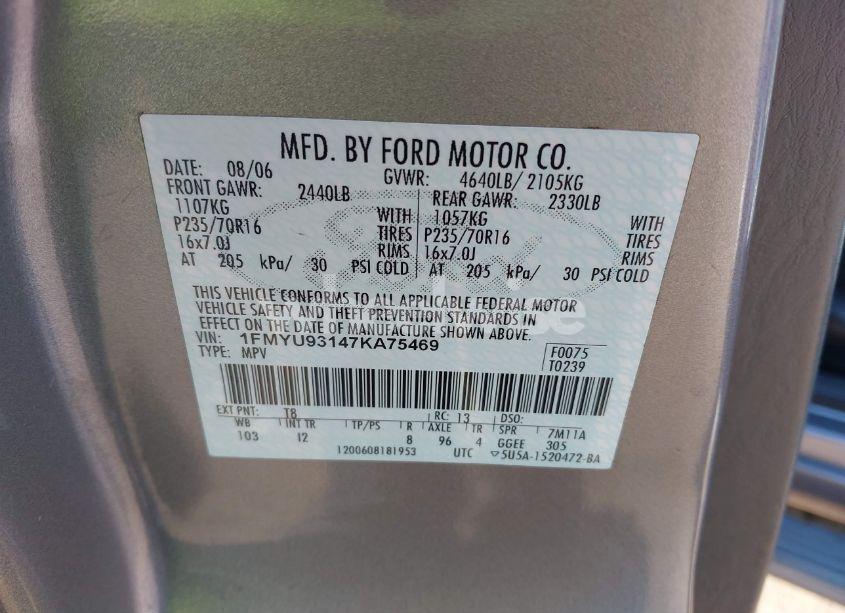 Photo 9 of 2007 Ford Escape XLT/XLT SPORT (VIN 1FMYU93147KA75469)