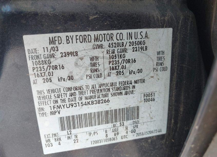 Photo 9 of 2004 Ford Escape XLT (VIN 1FMYU93154KB38266)