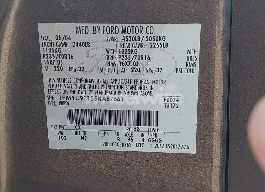 Photo 9 of 2005 Ford Escape XLT (VIN 1FMYU93155KA87661)