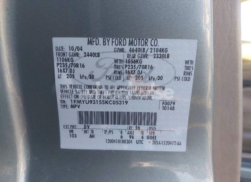 Photo 9 of 2005 Ford Escape XLT (VIN 1FMYU93155KC05319)