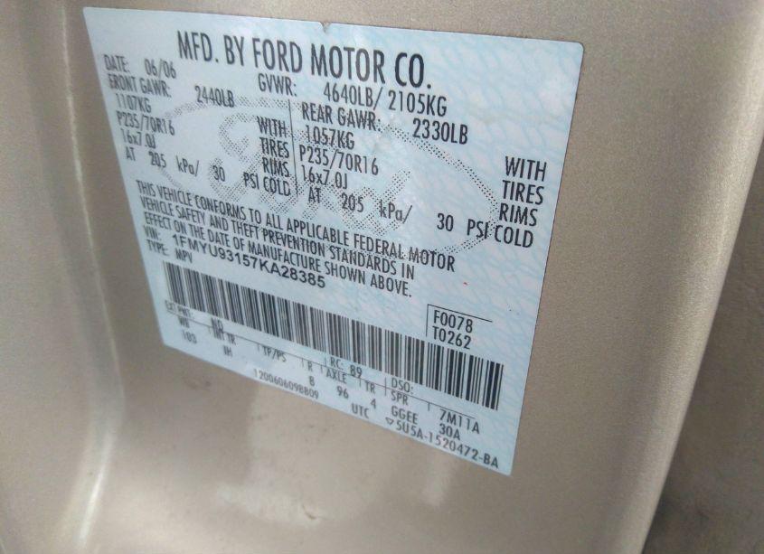 Photo 9 of 2007 Ford Escape XLT/XLT SPORT (VIN 1FMYU93157KA28385)