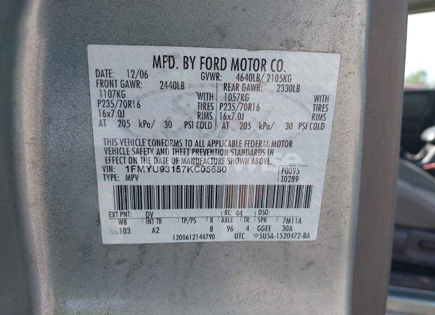 Photo 9 of 2007 Ford Escape XLT/XLT SPORT (VIN 1FMYU93157KC05680)