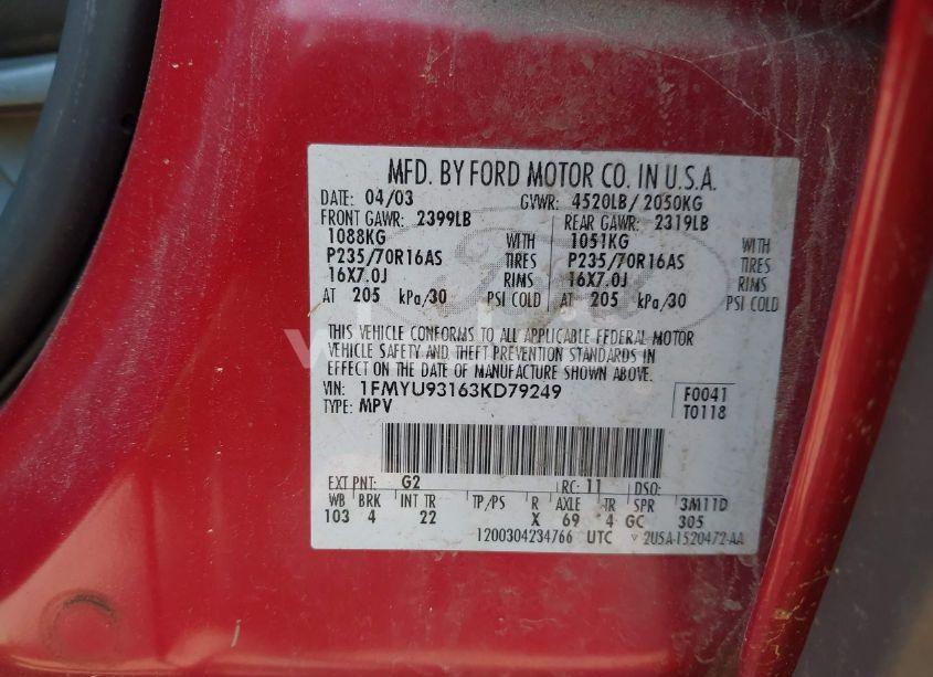 Photo 9 of 2003 Ford Escape XLT (VIN 1FMYU93163KD79249)