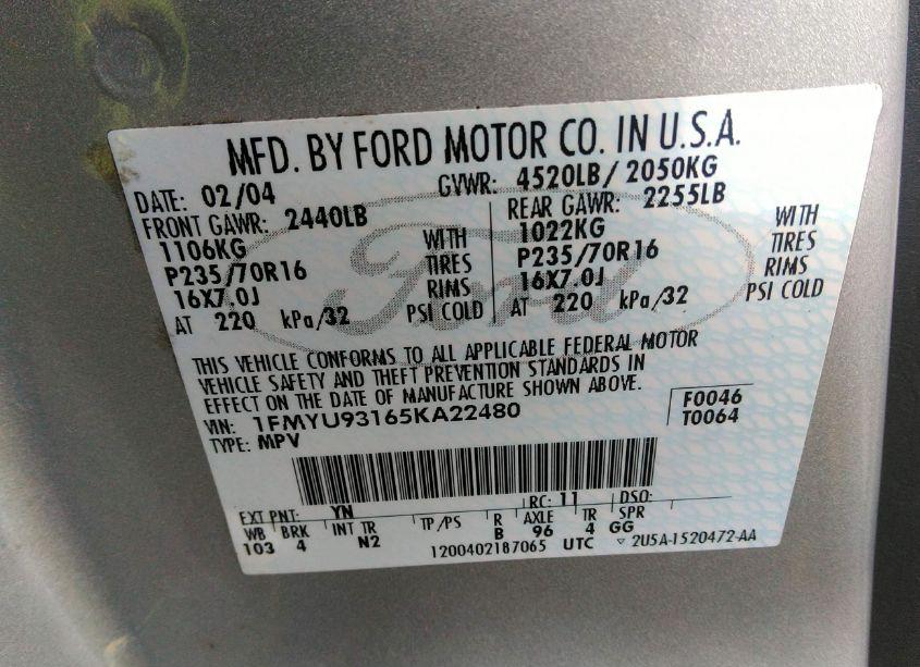 Photo 9 of 2005 Ford Escape XLT (VIN 1FMYU93165KA22480)