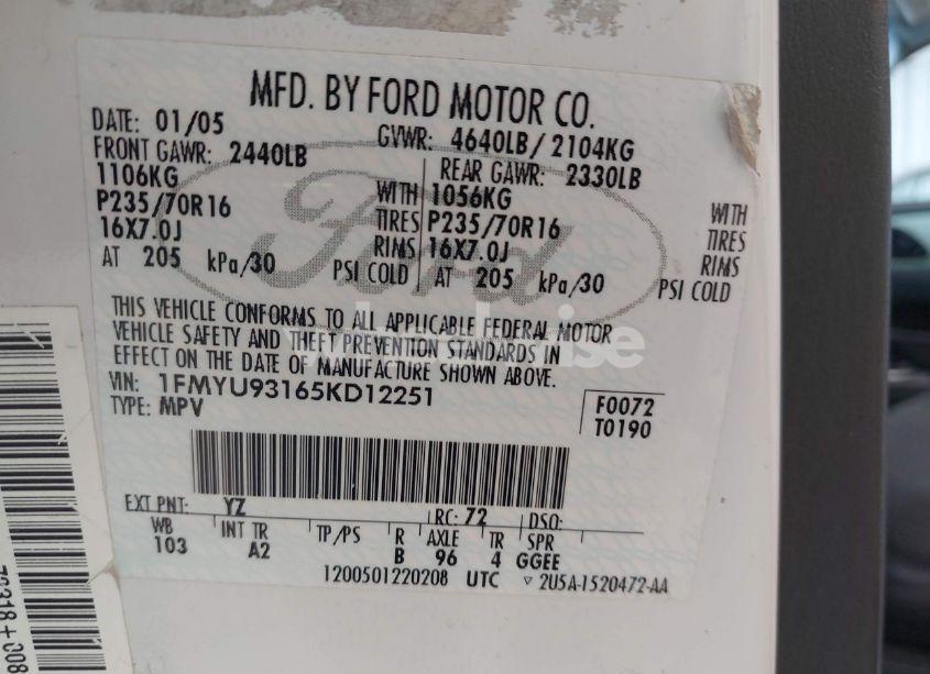 Photo 9 of 2005 Ford Escape XLT (VIN 1FMYU93165KD12251)