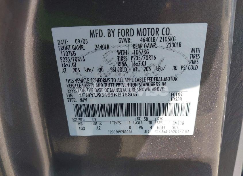 Photo 9 of 2006 Ford Escape XLT/XLT SPORT (VIN 1FMYU93166KB18305)