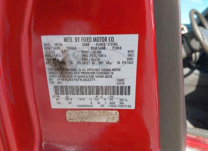 Photo 9 of 2007 Ford Escape XLT/XLT SPORT (VIN 1FMYU93167KA62271)