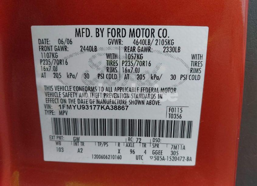 Photo 9 of 2007 Ford Escape XLT/XLT SPORT (VIN 1FMYU93177KA38867)