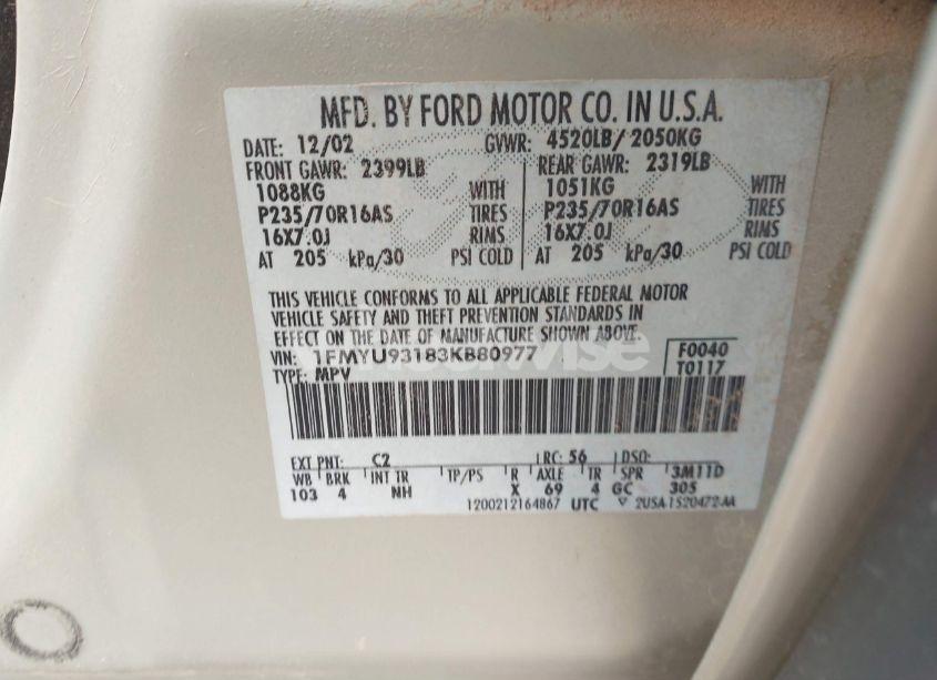 Photo 9 of 2003 Ford Escape XLT (VIN 1FMYU93183KB80977)