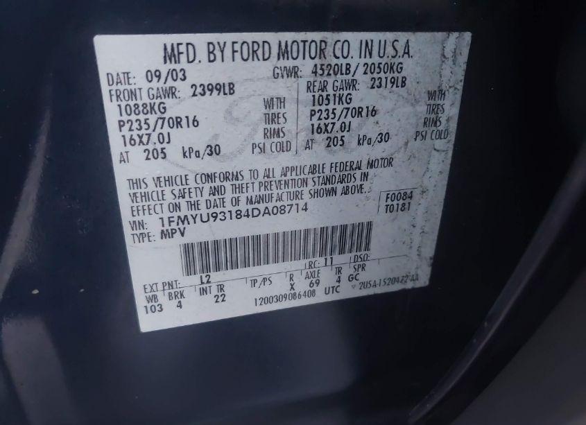 Photo 9 of 2004 Ford Escape XLT (VIN 1FMYU93184DA08714)