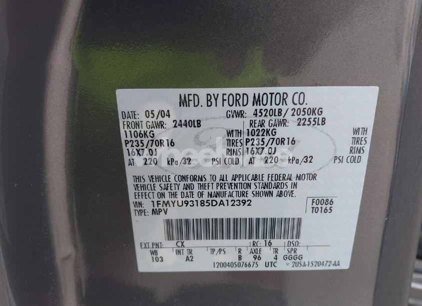 Photo 9 of 2005 Ford Escape XLT (VIN 1FMYU93185DA12392)