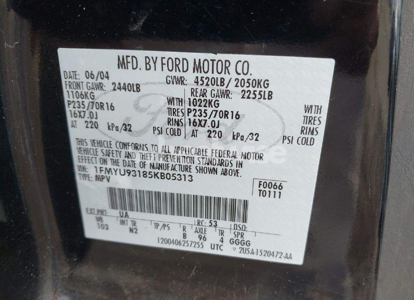 Photo 9 of 2005 Ford Escape XLT (VIN 1FMYU93185KB05313)