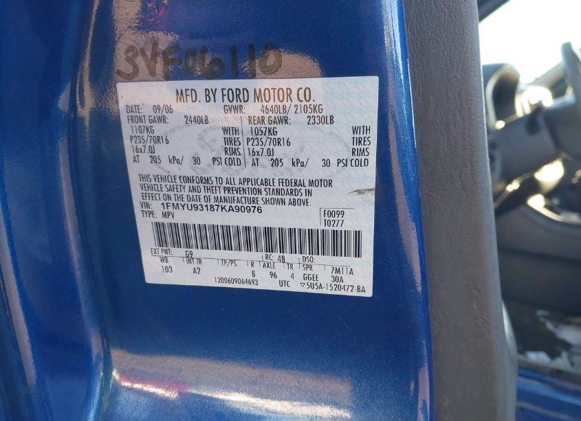 Photo 9 of 2007 Ford Escape XLT/XLT SPORT (VIN 1FMYU93187KA90976)