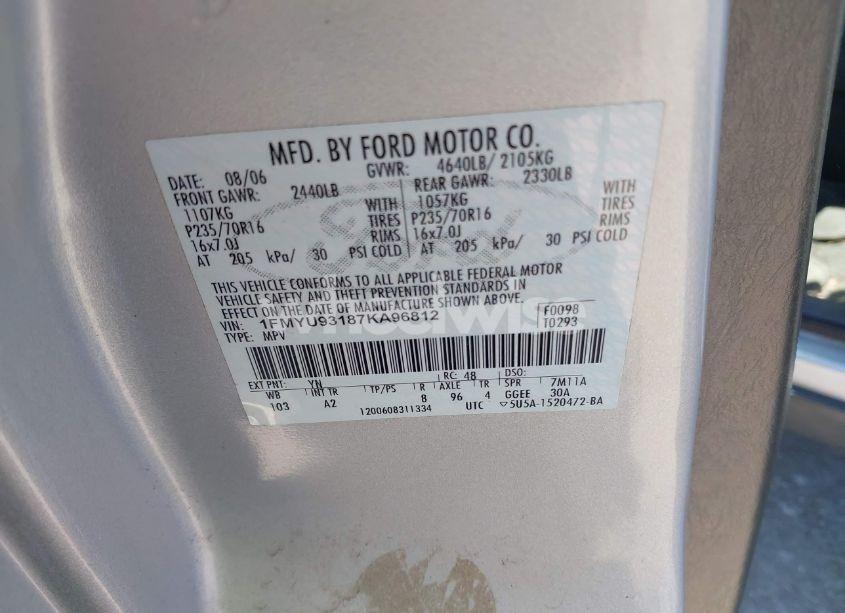 Photo 9 of 2007 Ford Escape XLT/XLT SPORT (VIN 1FMYU93187KA96812)