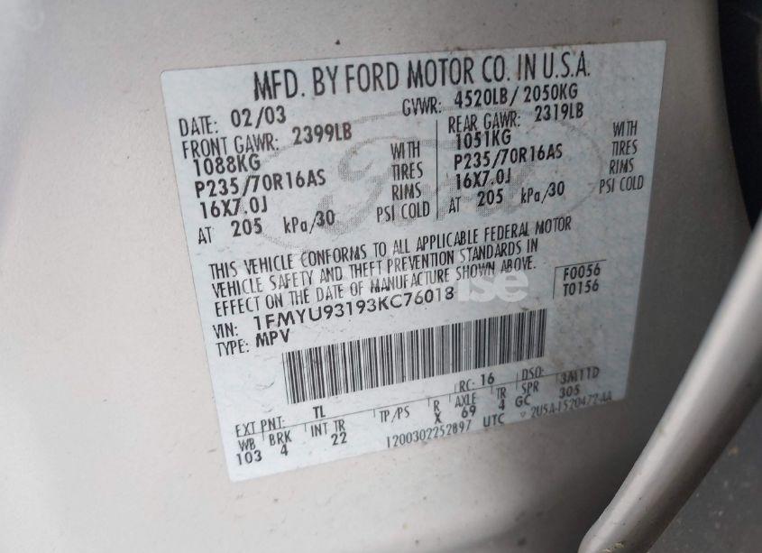 Photo 9 of 2003 Ford Escape XLT (VIN 1FMYU93193KC76018)