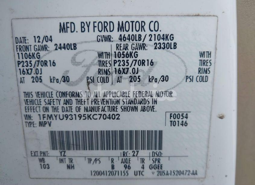 Photo 9 of 2005 Ford Escape XLT (VIN 1FMYU93195KC70402)