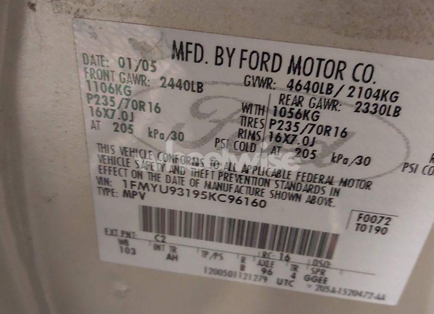 Photo 9 of 2005 Ford Escape XLT (VIN 1FMYU93195KC96160)