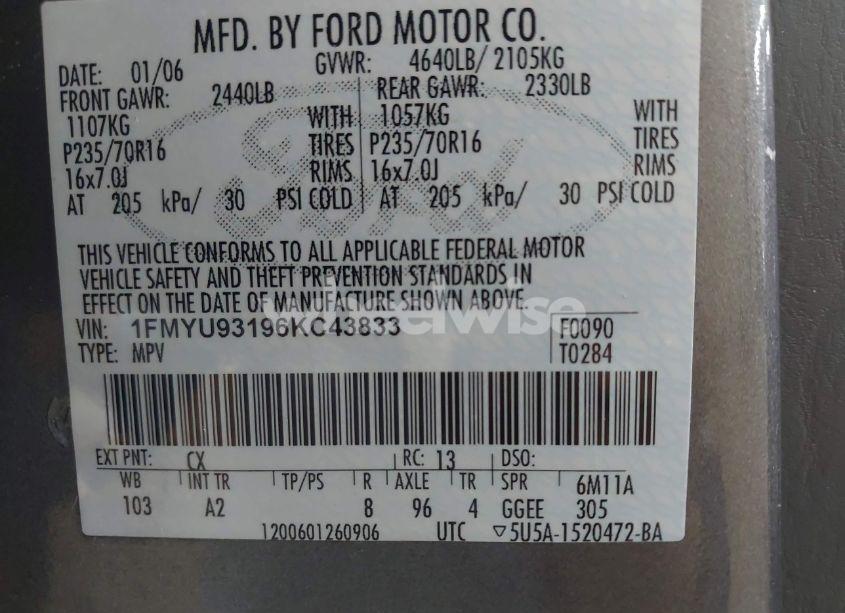 Photo 9 of 2006 Ford Escape XLT/XLT SPORT (VIN 1FMYU93196KC43833)