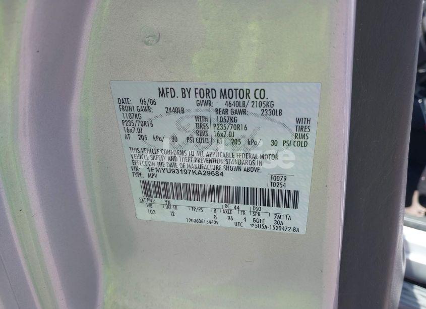 Photo 9 of 2007 Ford Escape XLT/XLT SPORT (VIN 1FMYU93197KA29684)