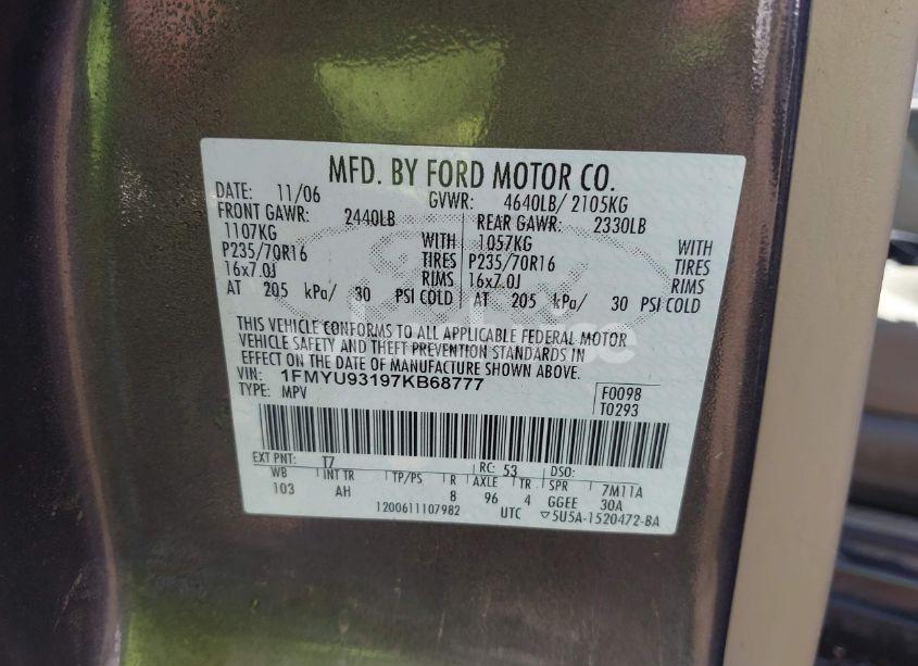 Photo 9 of 2007 Ford Escape XLT/XLT SPORT (VIN 1FMYU93197KB68777)