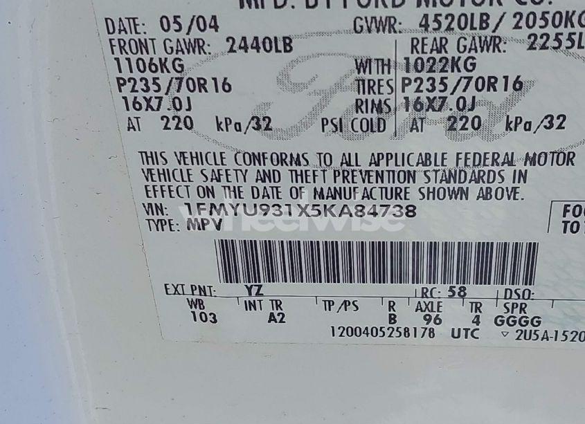 Photo 9 of 2005 Ford Escape XLT (VIN 1FMYU931X5KA84738)