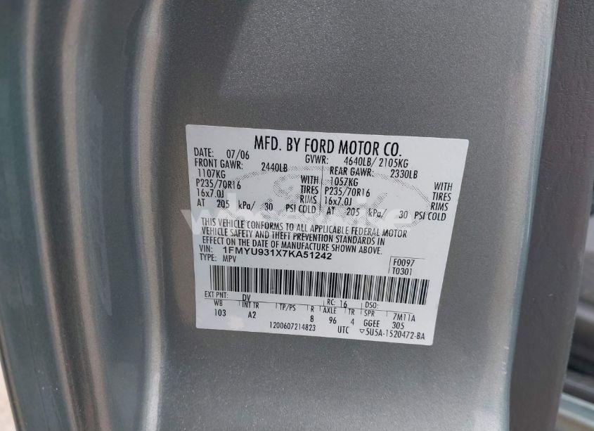 Photo 9 of 2007 Ford Escape XLT/XLT SPORT (VIN 1FMYU931X7KA51242)