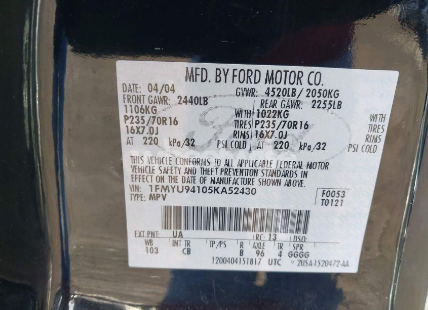 Photo 9 of 2005 Ford Escape LIMITED (VIN 1FMYU94105KA52430)