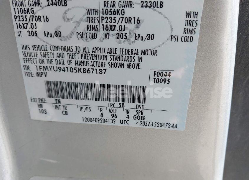 Photo 9 of 2005 Ford Escape LIMITED (VIN 1FMYU94105KB67187)