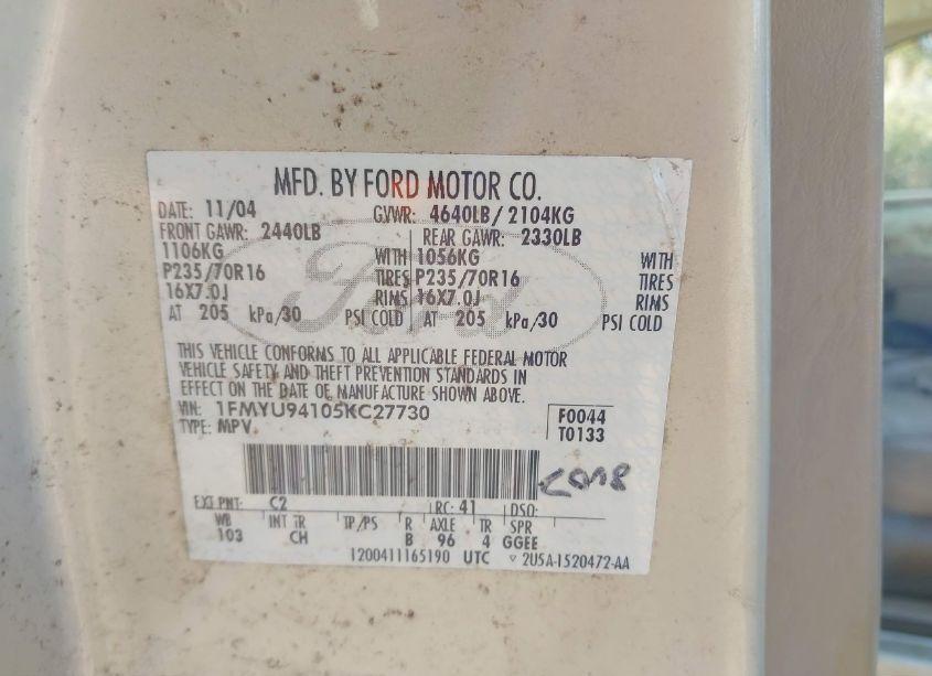 Photo 9 of 2005 Ford Escape LIMITED (VIN 1FMYU94105KC27730)