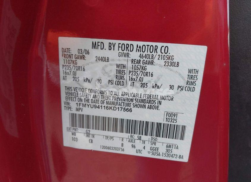 Photo 9 of 2006 Ford Escape LIMITED (VIN 1FMYU94116KD17566)