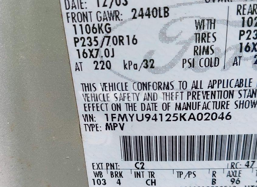 Photo 9 of 2005 Ford Escape LIMITED (VIN 1FMYU94125KA02046)