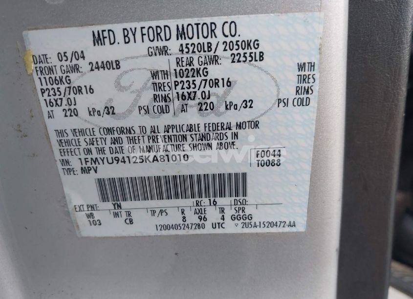 Photo 9 of 2005 Ford Escape LIMITED (VIN 1FMYU94125KA81010)