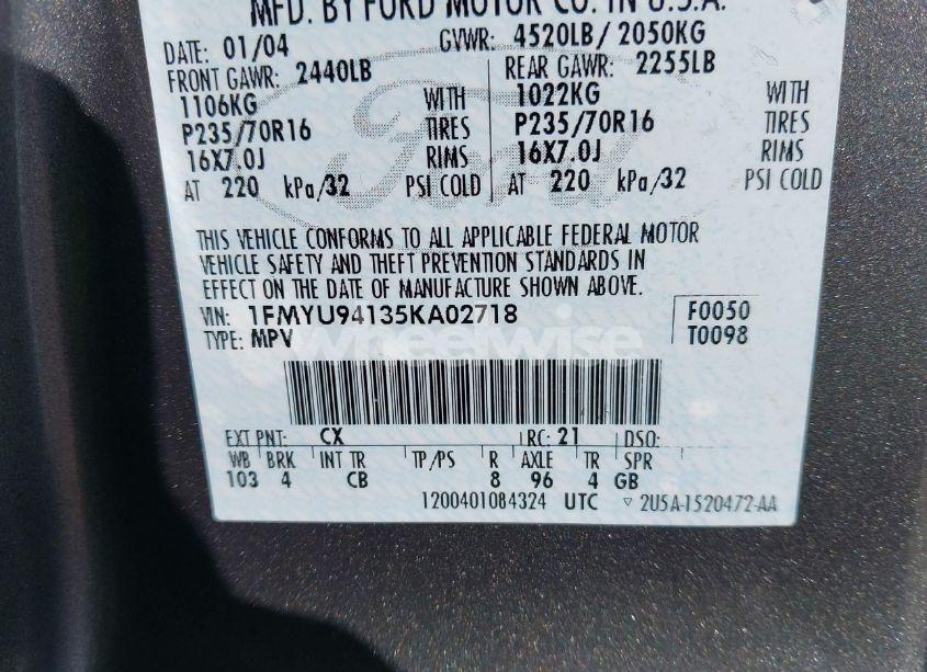 Photo 9 of 2005 Ford Escape LIMITED (VIN 1FMYU94135KA02718)