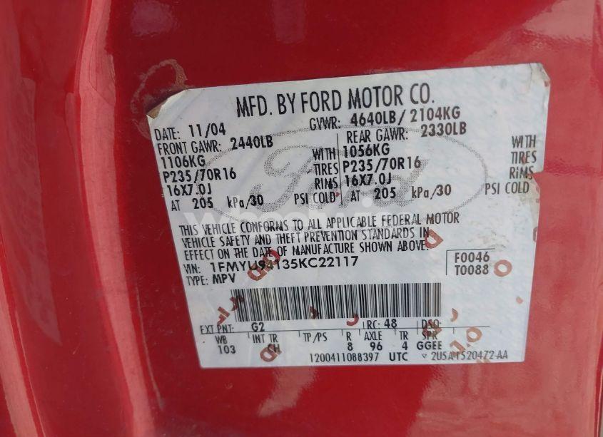 Photo 9 of 2005 Ford Escape LIMITED (VIN 1FMYU94135KC22117)