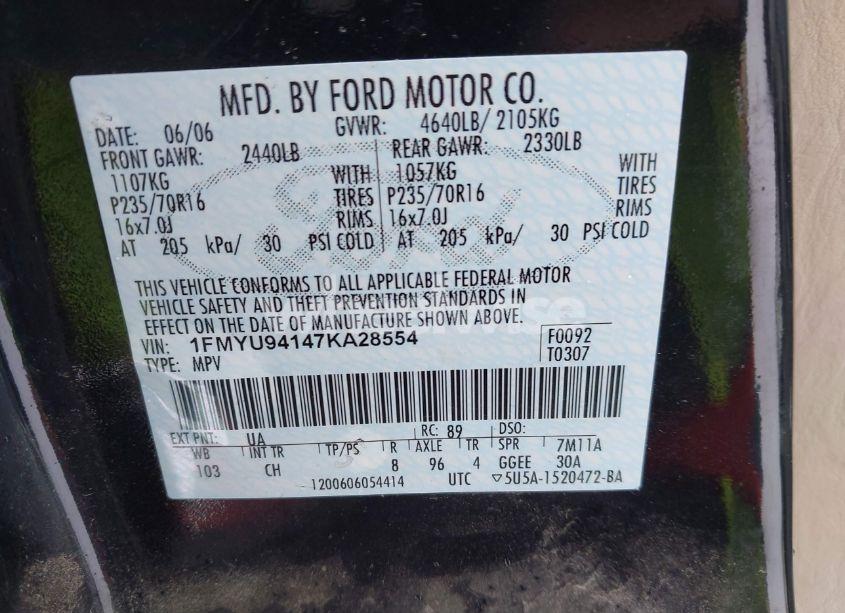 Photo 9 of 2007 Ford Escape LIMITED (VIN 1FMYU94147KA28554)