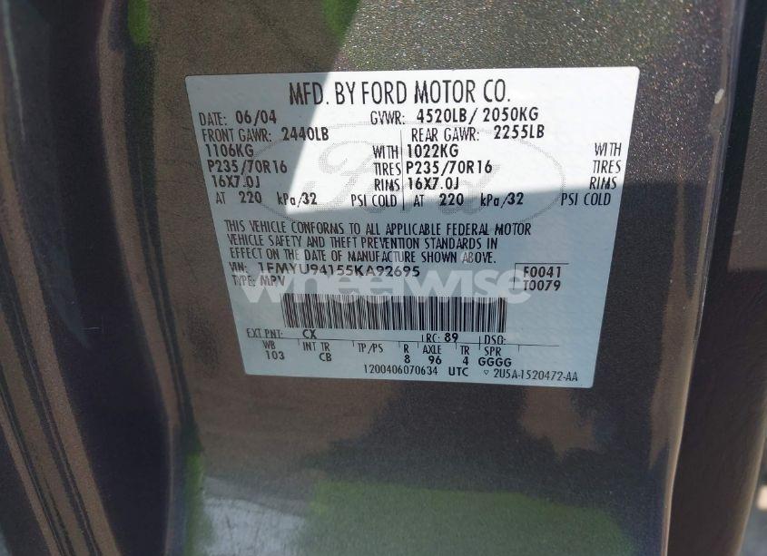 Photo 9 of 2005 Ford Escape LIMITED (VIN 1FMYU94155KA92695)