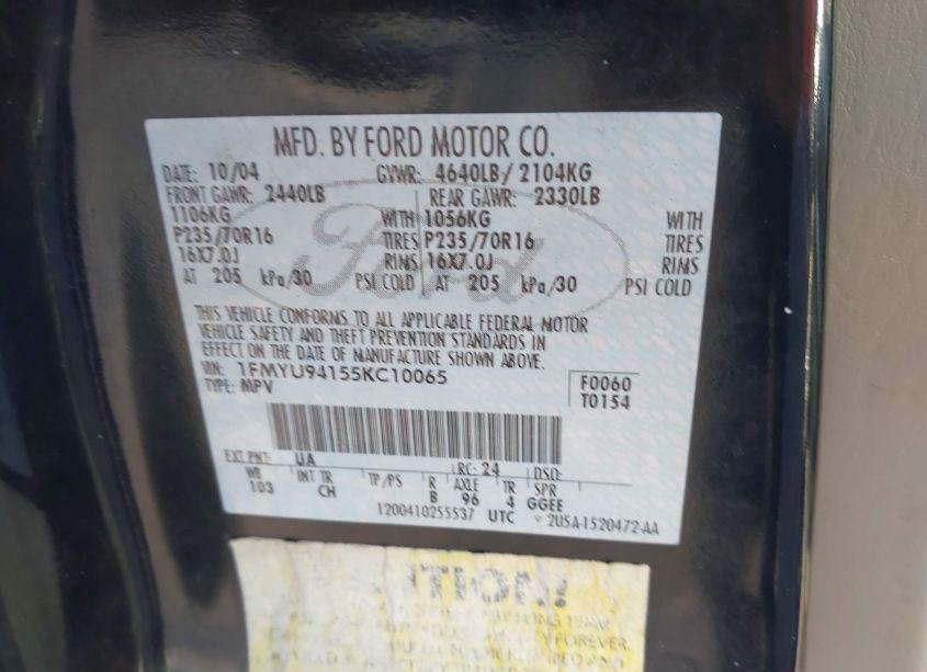 Photo 9 of 2005 Ford Escape LIMITED (VIN 1FMYU94155KC10065)