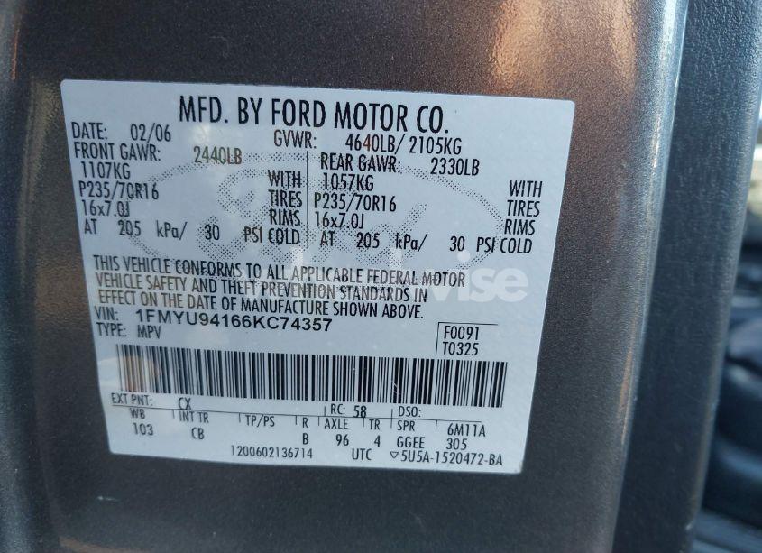 Photo 9 of 2006 Ford Escape LIMITED (VIN 1FMYU94166KC74357)