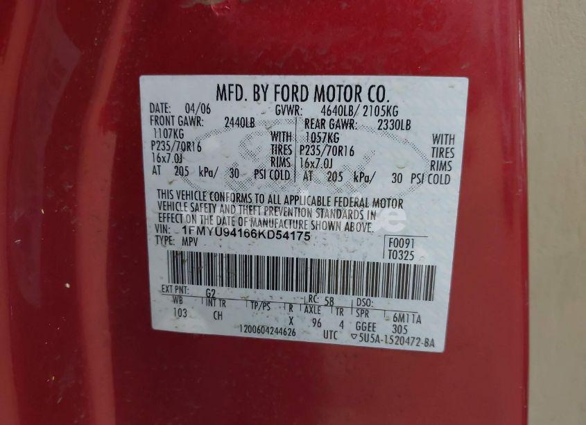 Photo 9 of 2006 Ford Escape LIMITED (VIN 1FMYU94166KD54175)