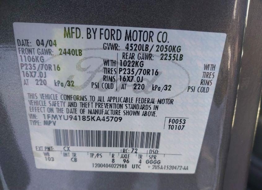 Photo 9 of 2005 Ford Escape LIMITED (VIN 1FMYU94185KA45709)