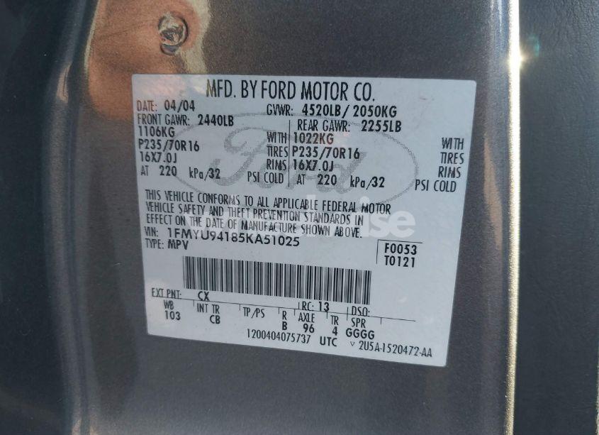 Photo 9 of 2005 Ford Escape LIMITED (VIN 1FMYU94185KA51025)