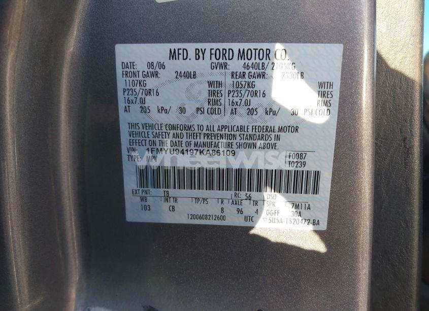 Photo 9 of 2007 Ford Escape LIMITED (VIN 1FMYU94197KA86109)