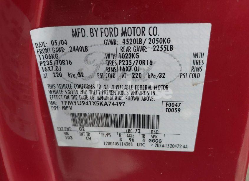 Photo 9 of 2005 Ford Escape LIMITED (VIN 1FMYU941X5KA74497)