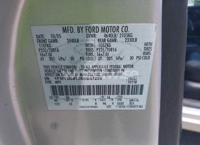 Photo 9 of 2006 Ford Escape LIMITED (VIN 1FMYU941X6KB47286)