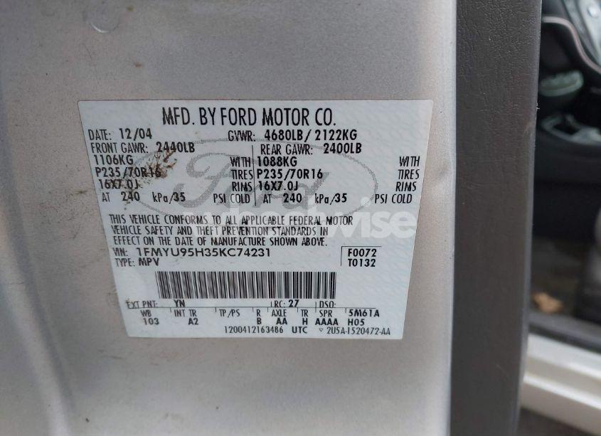 Photo 9 of 2005 Ford Escape HYBRID (VIN 1FMYU95H35KC74231)