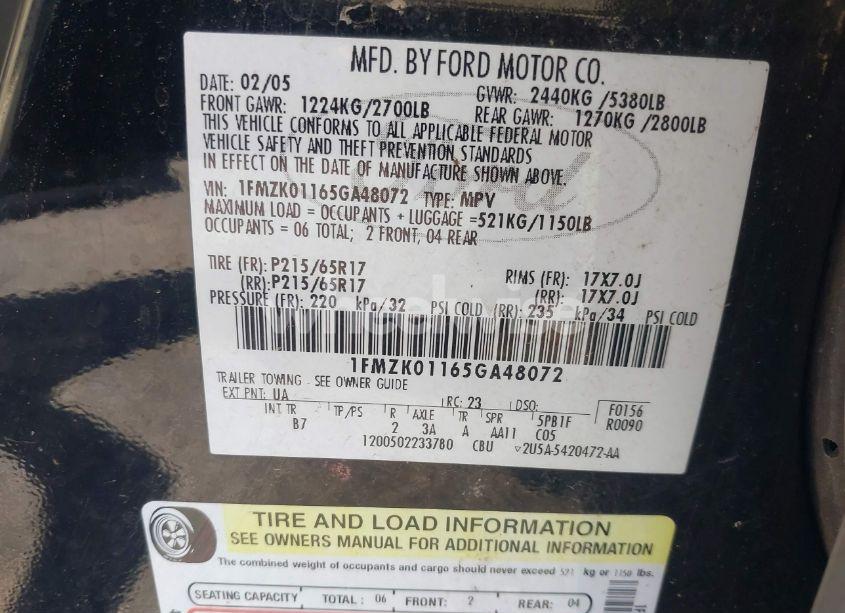 Photo 9 of 2005 Ford Freestyle SE (VIN 1FMZK01165GA48072)