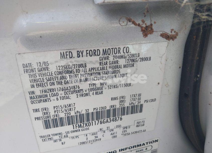 Photo 9 of 2006 Ford Freestyle SE (VIN 1FMZK01176GA34876)