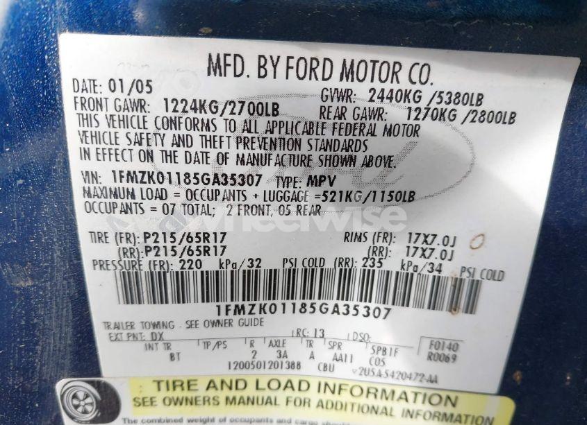 Photo 9 of 2005 Ford Freestyle SE (VIN 1FMZK01185GA35307)