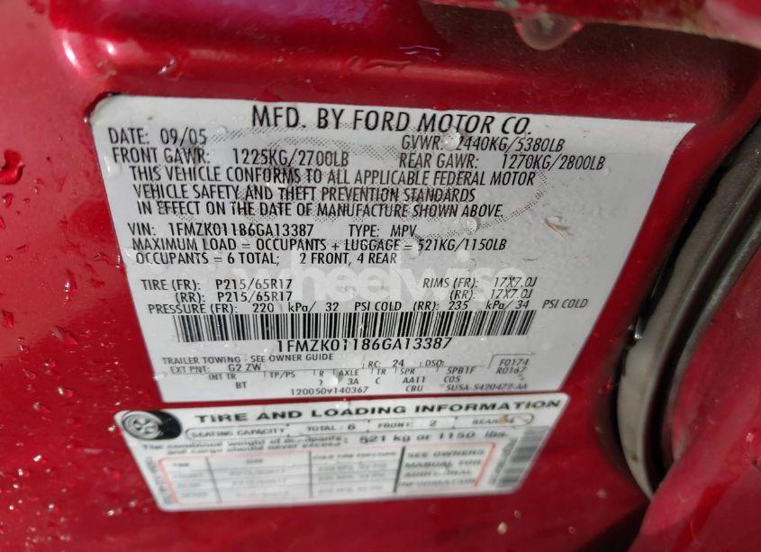 Photo 9 of 2006 Ford Freestyle SE (VIN 1FMZK01186GA13387)